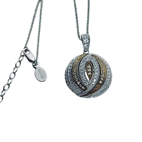 Joseph Esposito Sterling Silver & Gold Tone Cubic Zirconia Domed Pendant (6001) - Picture 6 of 9